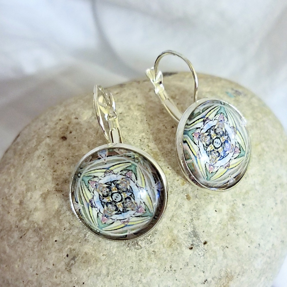 Allergy-Safe Mandala Cross Earrings